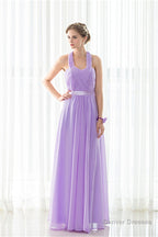 Purple Halter Chiffon Backless Pleats Long Bridesmaid Dresses