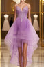 Purple High Low Lace Prom Dress, Light Purple High Low Lace Formal Homecoming Dress