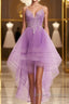 Purple High Low Lace Prom Dress, Light Purple High Low Lace Formal Homecoming Dress