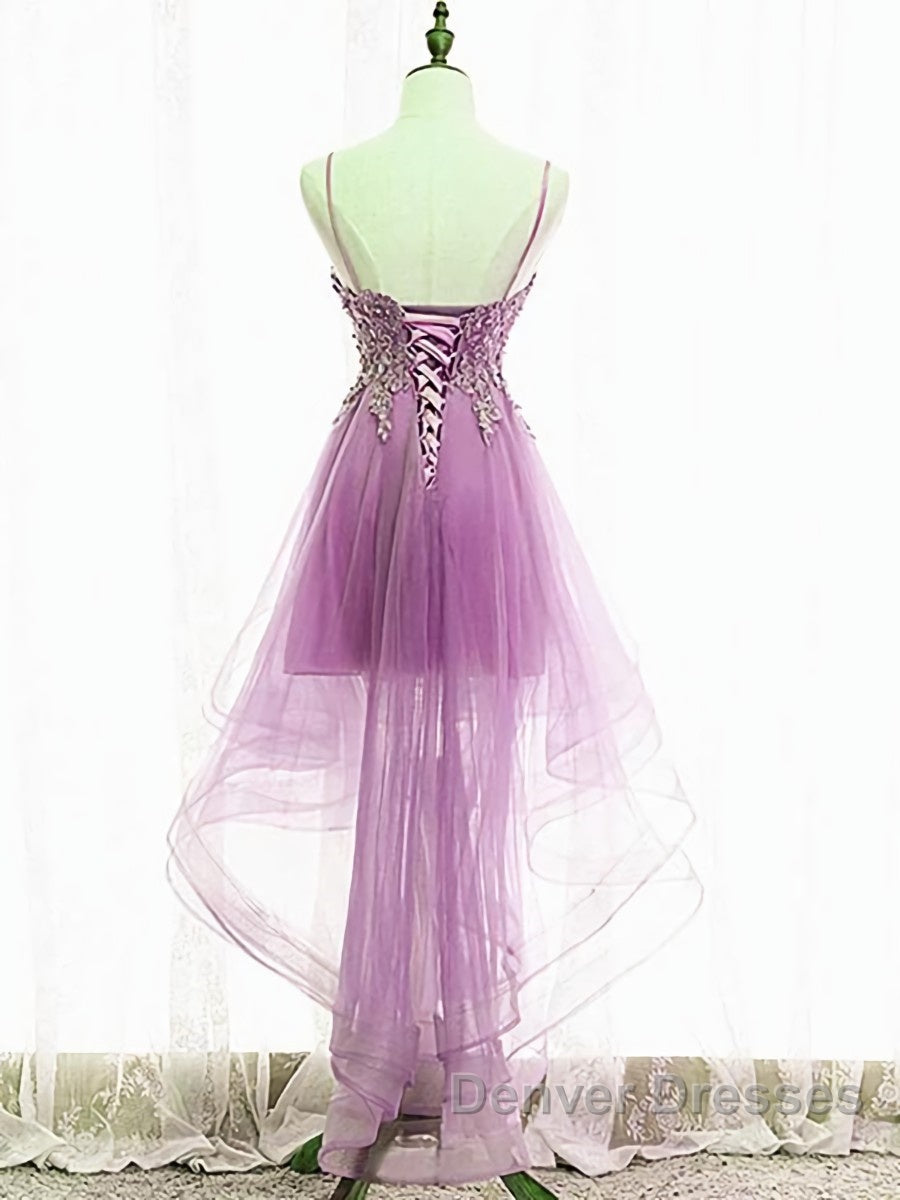 Purple High Low Lace Prom Dress, Light Purple High Low Lace Formal Homecoming Dress Secondary image