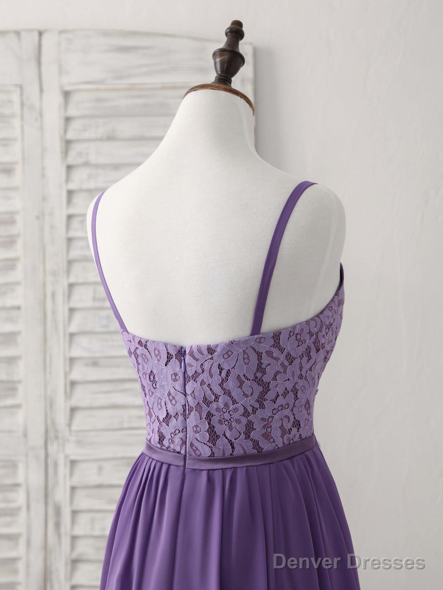 Purple Lace Chiffon Long Prom Dress Purple Bridesmaid Dress