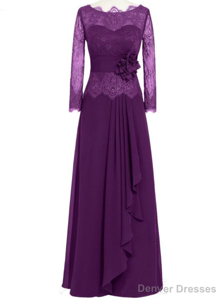 Purple Lace Full Sleeve Floor Length Mother of the Bride Dresses Main image