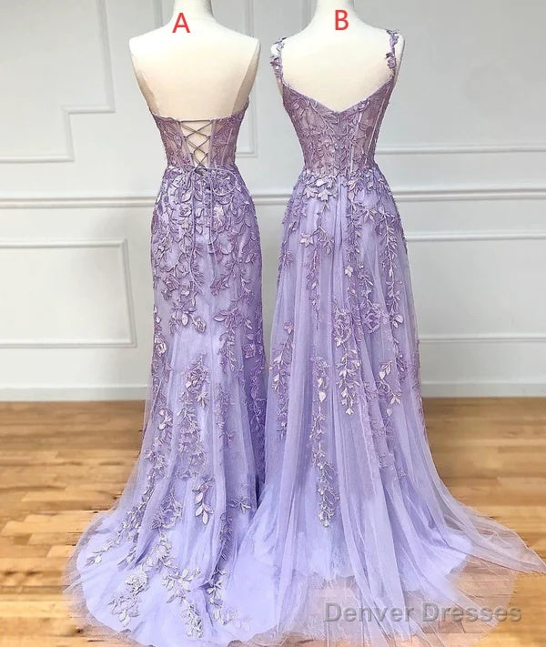 Purple Lace Long Prom Dress