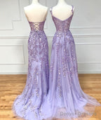 Purple Lace Long Prom Dress