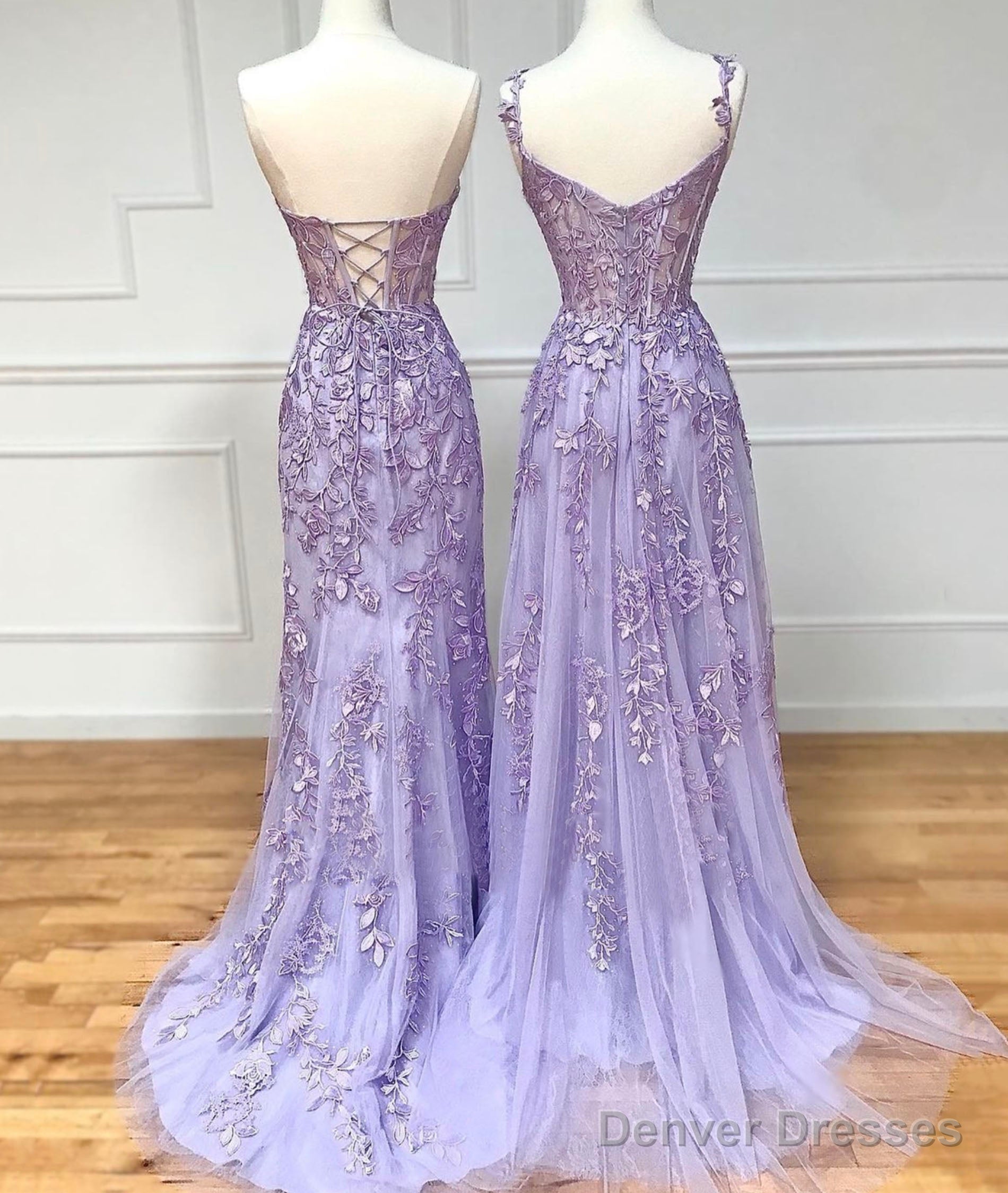 Purple Lace Long Prom Dress