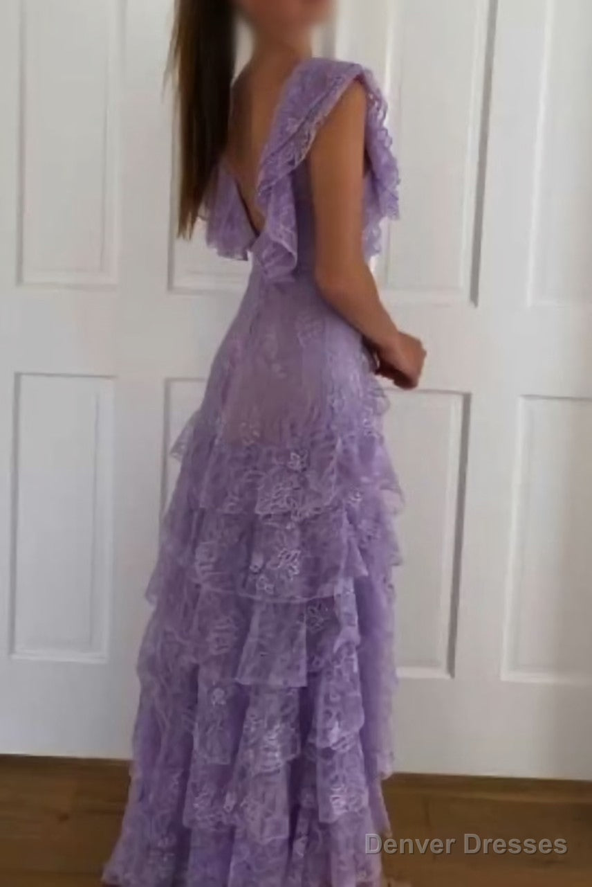 Purple Lace Long Prom Dress Backless Evening Dress Stunning Maxi Dress Secondary image