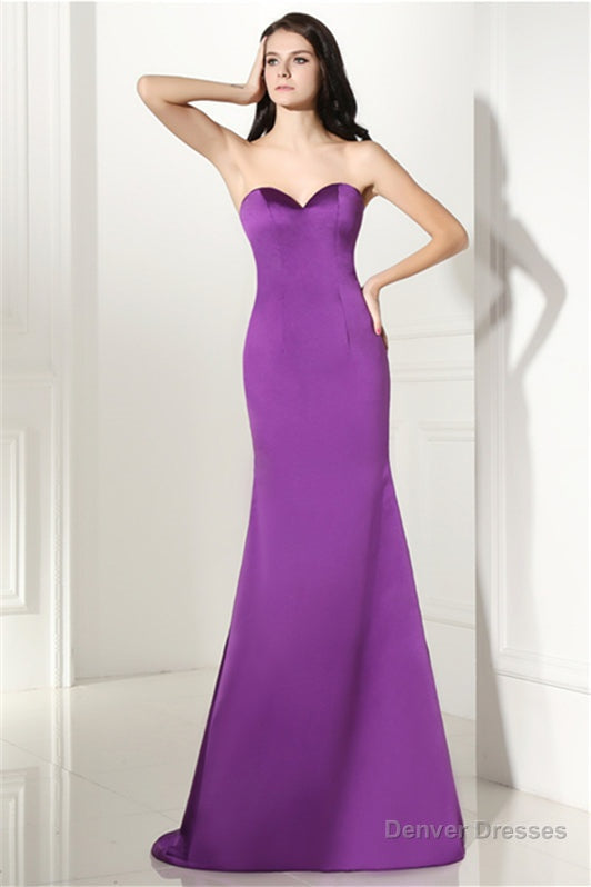 Purple Mermaid Satin Sweetheart Backless Prom Dresses Main image