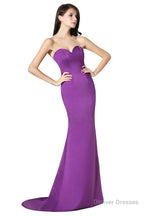 Purple Mermaid Satin Sweetheart Backless Prom Dresses