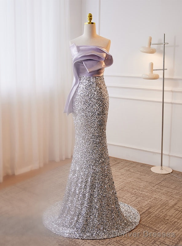 Purple Mermaid Sequins StraplessProm Dress Main image