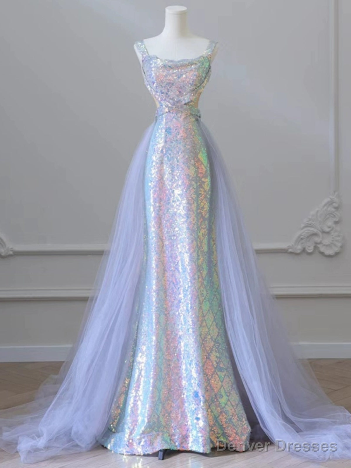 Purple Mermaid Sequins Tulle Prom Dress