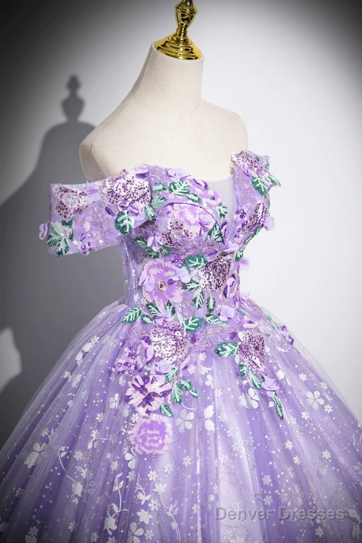 Purple Off Shoulder Lace Floor Length Party Dress, Beautiful Sweet 16 Dress Party Dress Secondary image