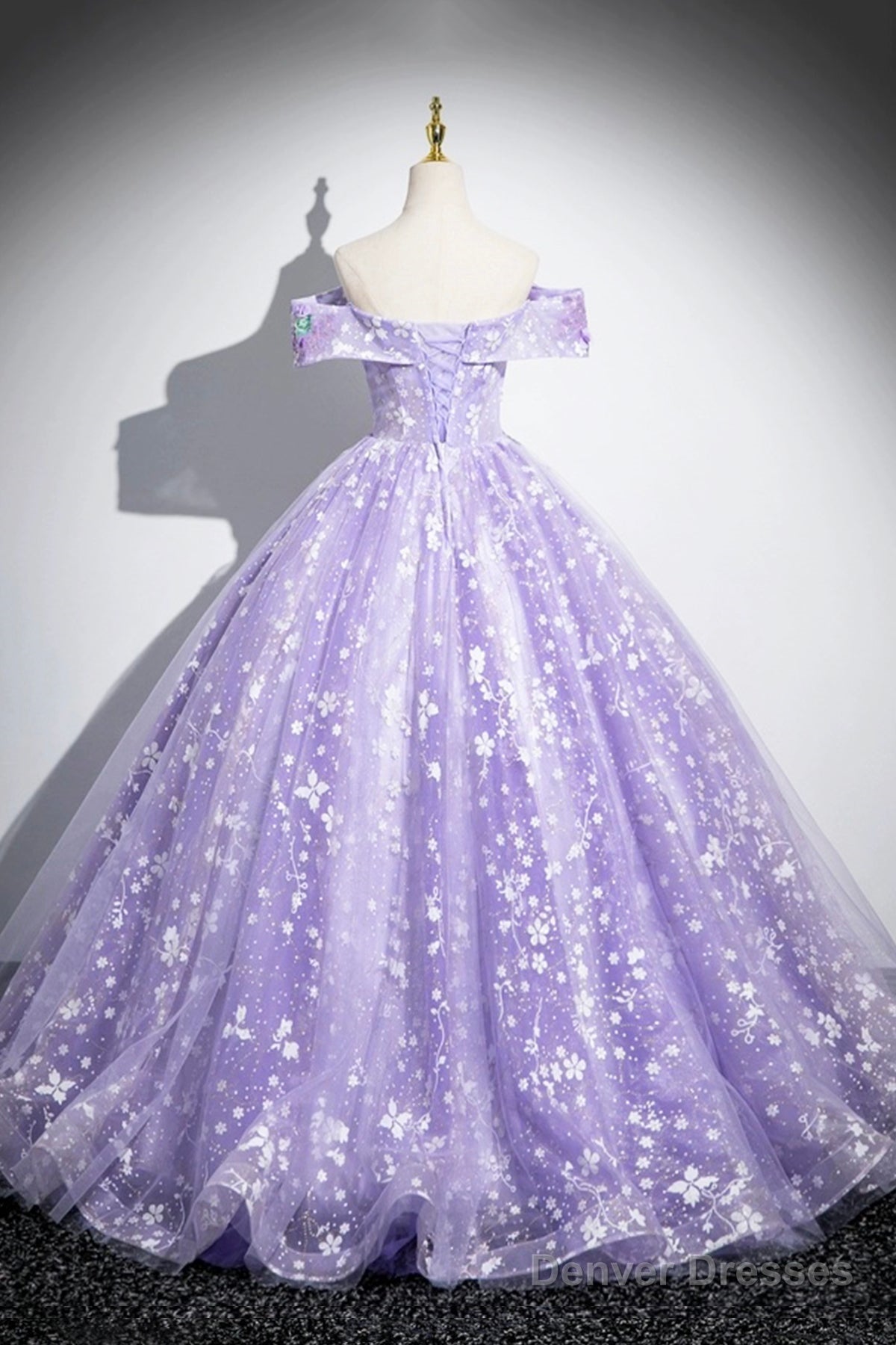 Purple Off Shoulder Lace Floor Length Party Dress, Beautiful Sweet 16 Dress Party Dress