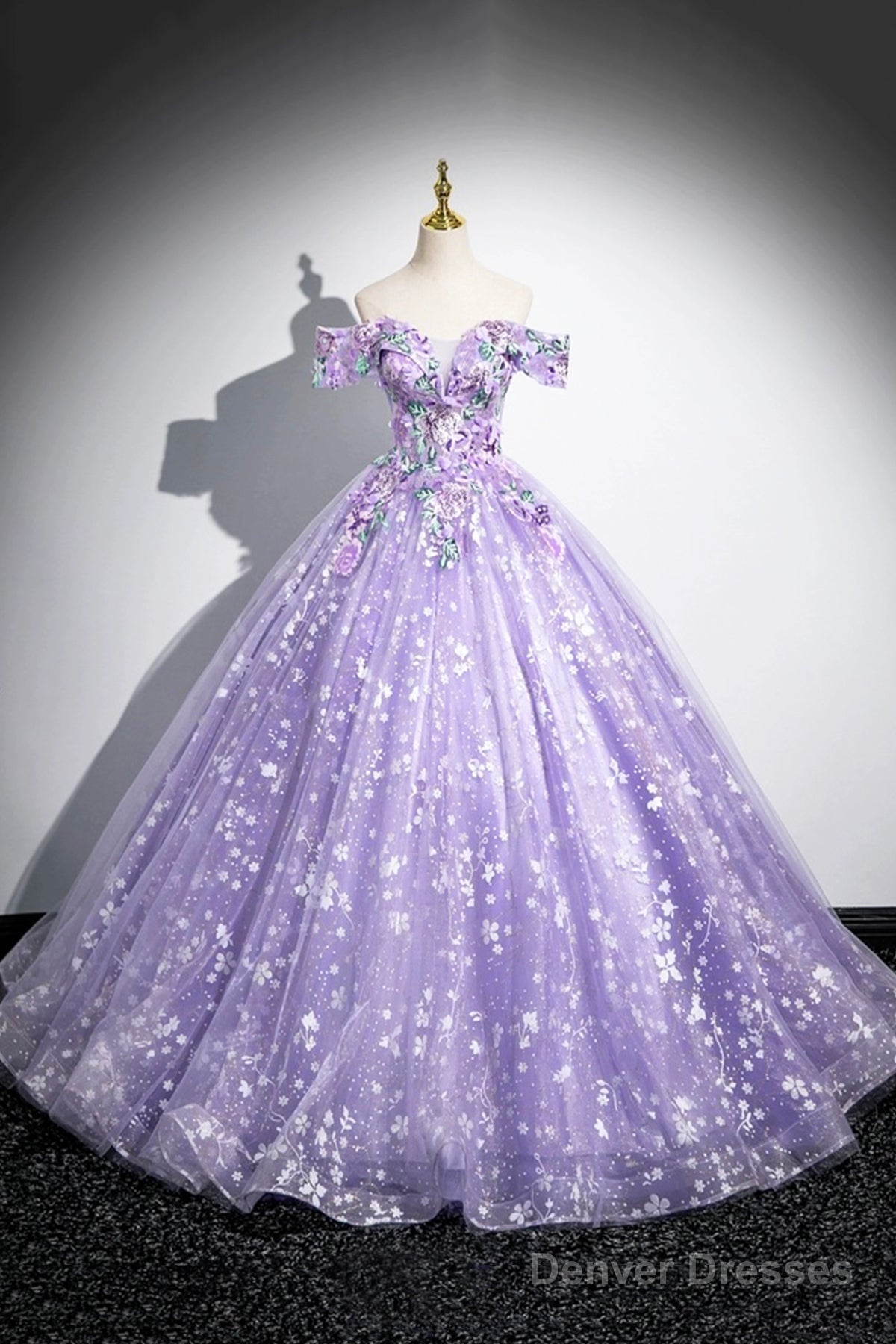 Purple Off Shoulder Lace Floor Length Party Dress, Beautiful Sweet 16 Dress Party Dress Main image