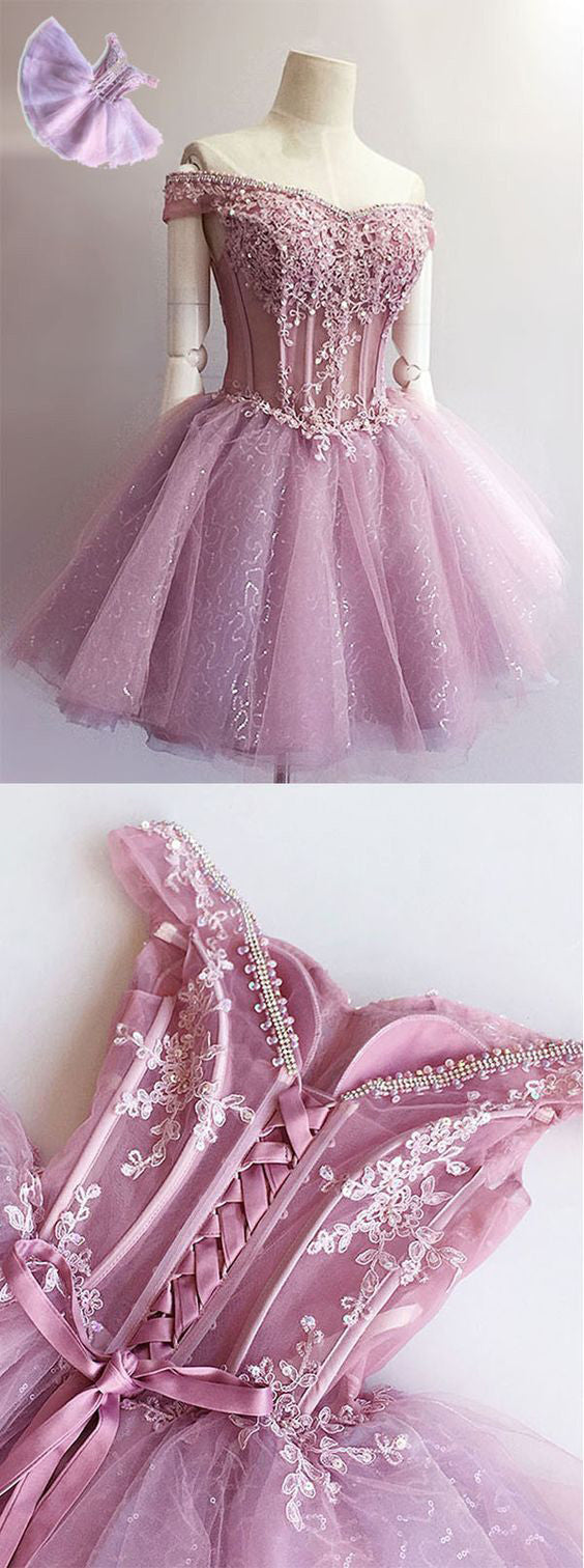 Purple off shoulder see through charming unique style homecoming dresses