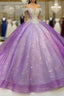 Purple Off The Shoulder Ball Gown , Bling Bling Prom Dress