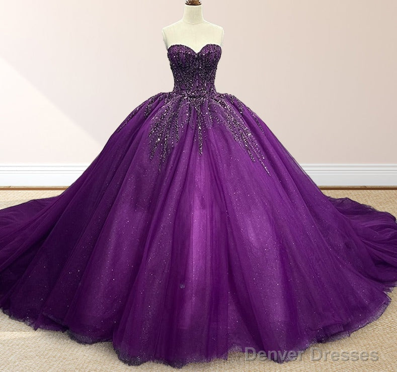 Purple Organza A Line Ball Gown Sweetheart Quinceanera Dresses Main image