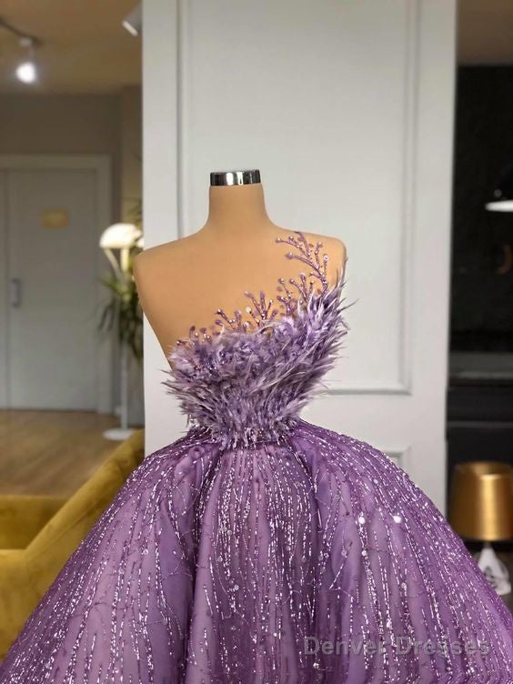 Purple Prom Dresses, Sparkly Prom Dress, Ball Gown Prom Dresses, Vestido De Fiesta, Feather Prom Dresses, Vestido De Longo, Elegant Prom Dresses, Prom Ball Gown, Secondary image