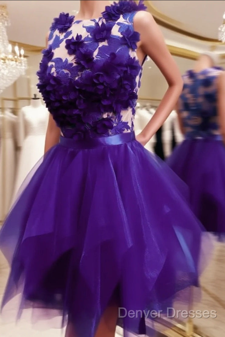 Purple Ruffles Homecoming Dress With 3D Flowers Main image