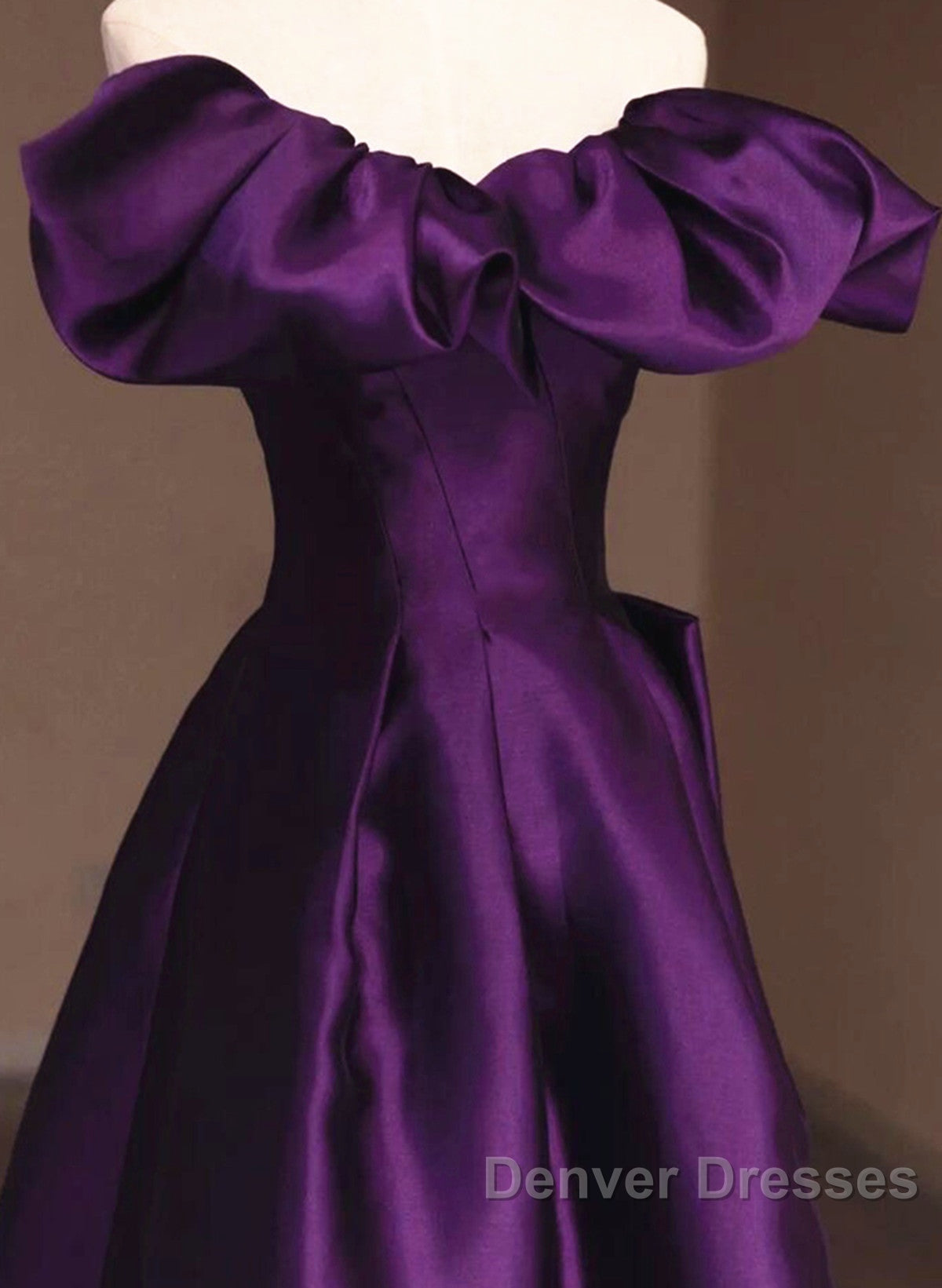 Purple Satin A-Line Off Shoulder Long Evening Dress, Purple Satin Prom Dress Secondary image