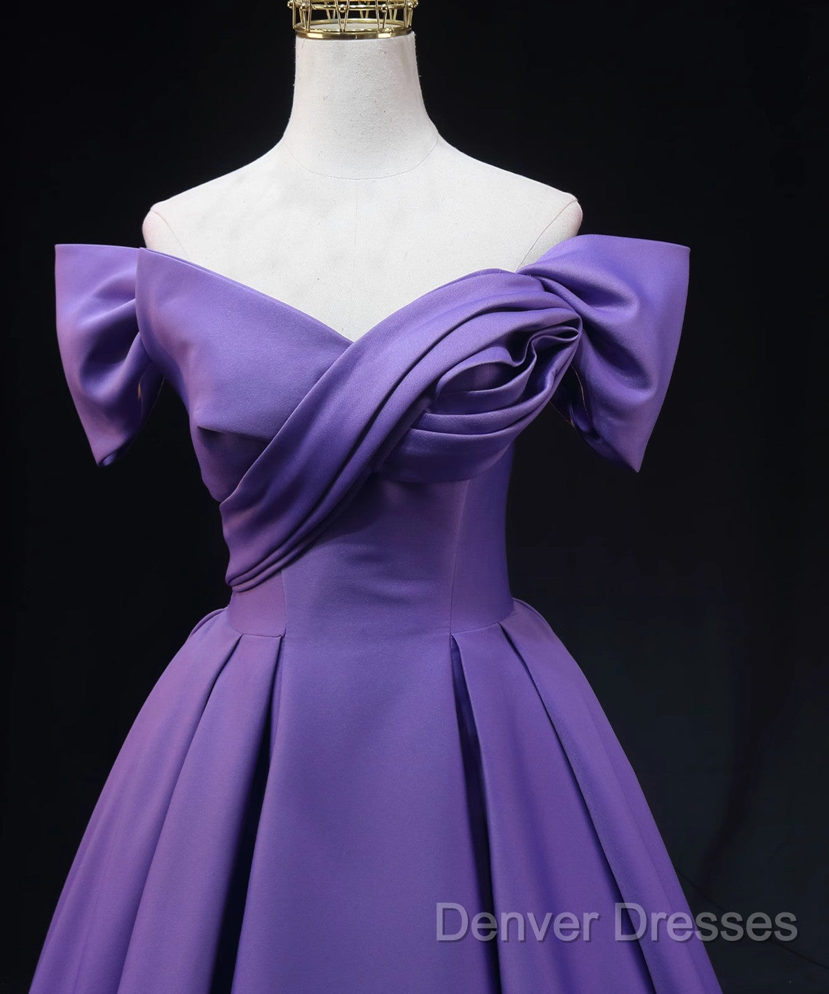 Purple Satin A-Line Off Shoulder Long Party Dress, Purple Evening Dress Prom Dress Secondary image