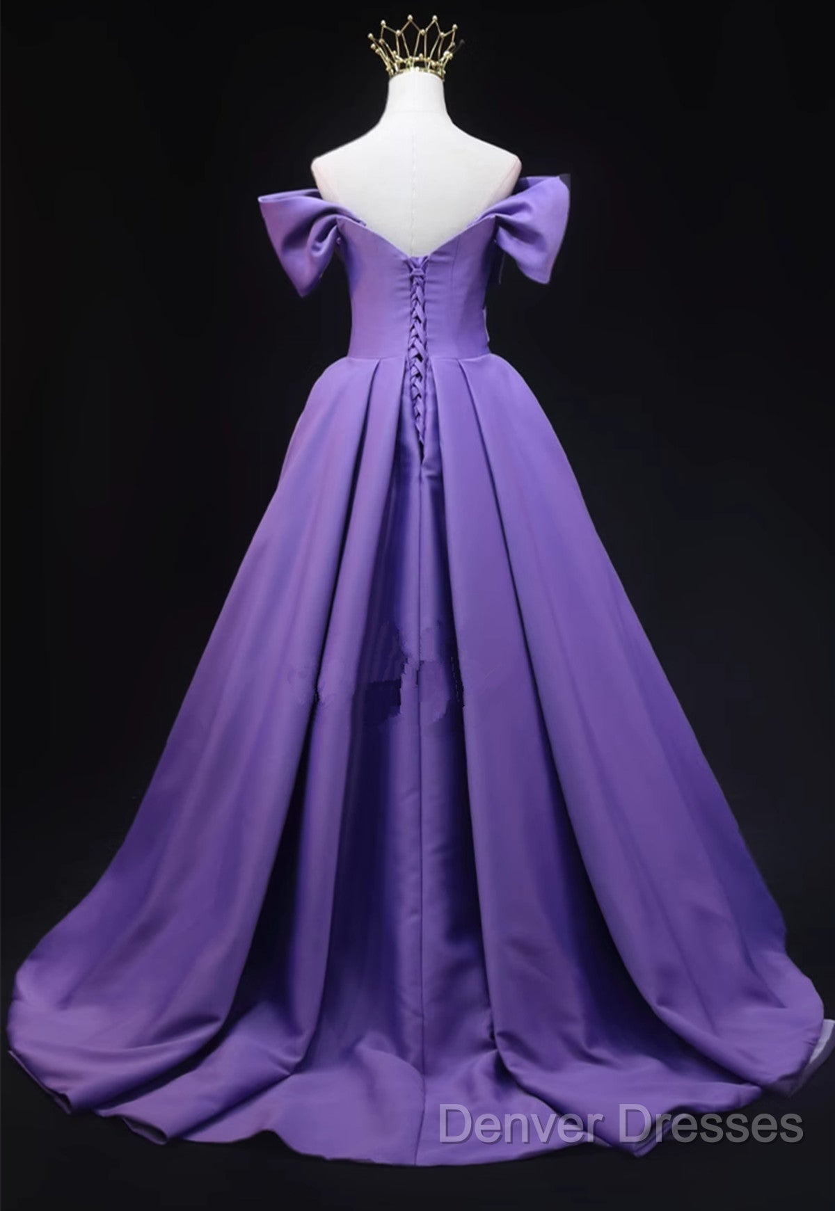 Purple Satin A-Line Off Shoulder Long Party Dress, Purple Evening Dress Prom Dress