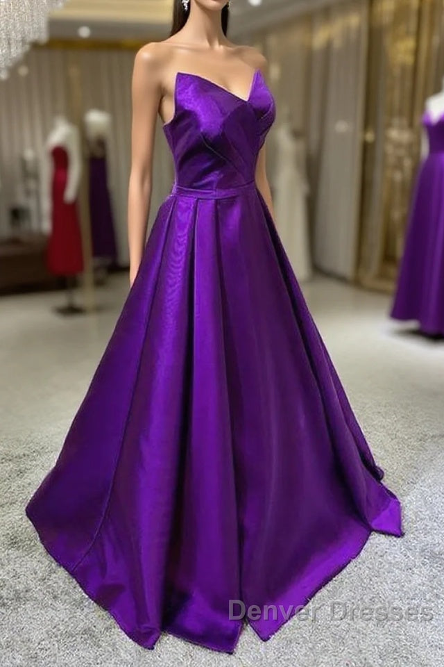 Purple Satin A-Line Simple Floor Length Evening Dress Formal Dress, Dark Purple Prom Dress Main image