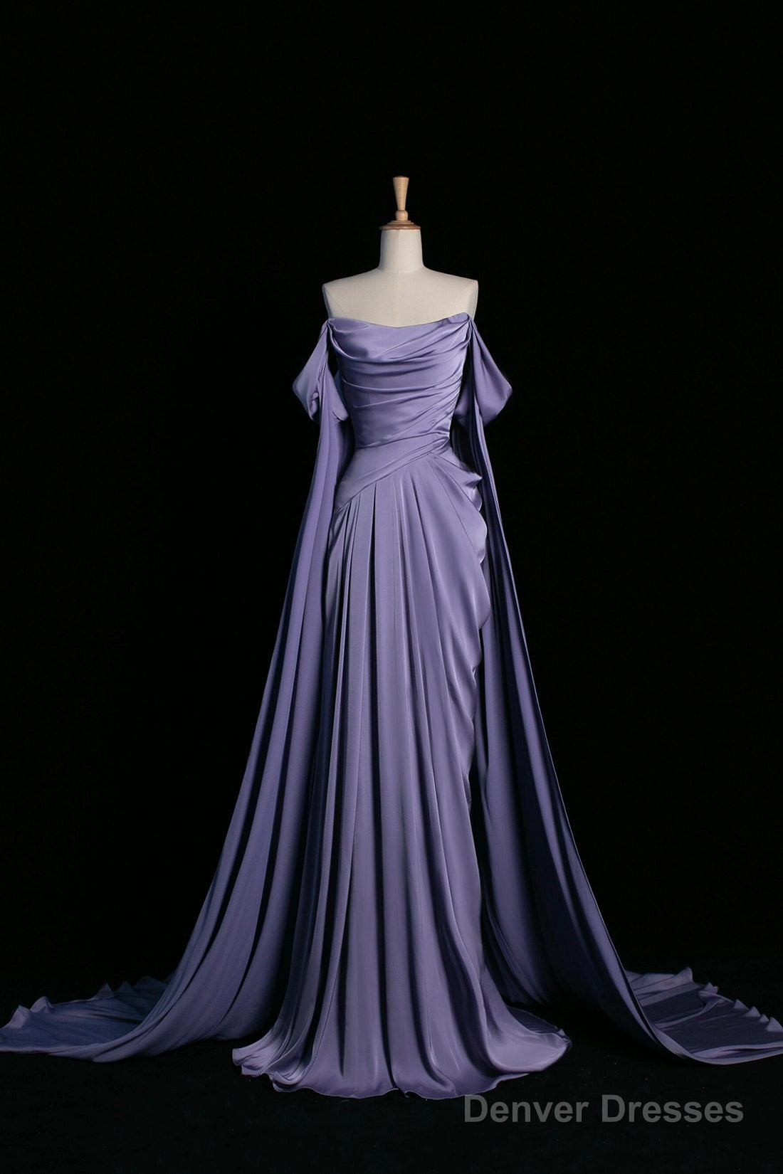Purple Satin Long Prom Dress, Beautiful Off The Shoulder Evening Party Dress Main image