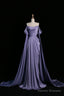 Purple Satin Long Prom Dress, Beautiful Off The Shoulder Evening Party Dress