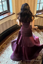 Purple Satin Straps Mermaid Long Formal Dress, Purple Prom Dress Evening Dress