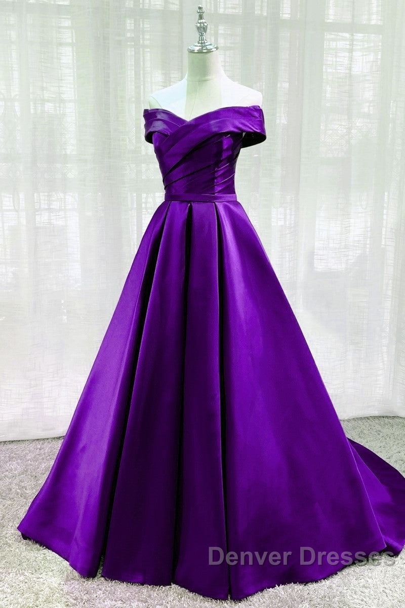 Purple Satin Sweetheart Long Party Dress Prom Dress, Off Shoulder Purple Evening Dress Secondary image