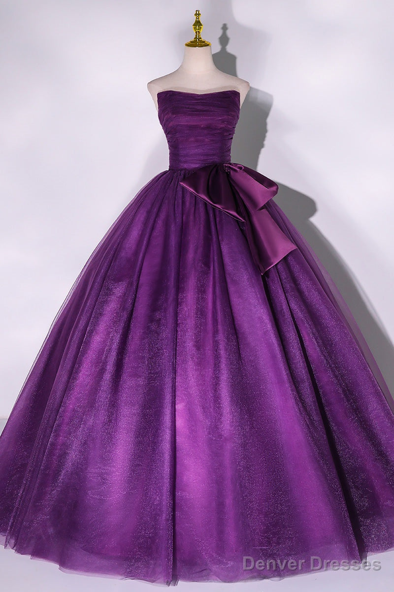 Purple Scoop Tulle Ball Gown Formal Dresses, Purple Sweet 16 Dresses Main image