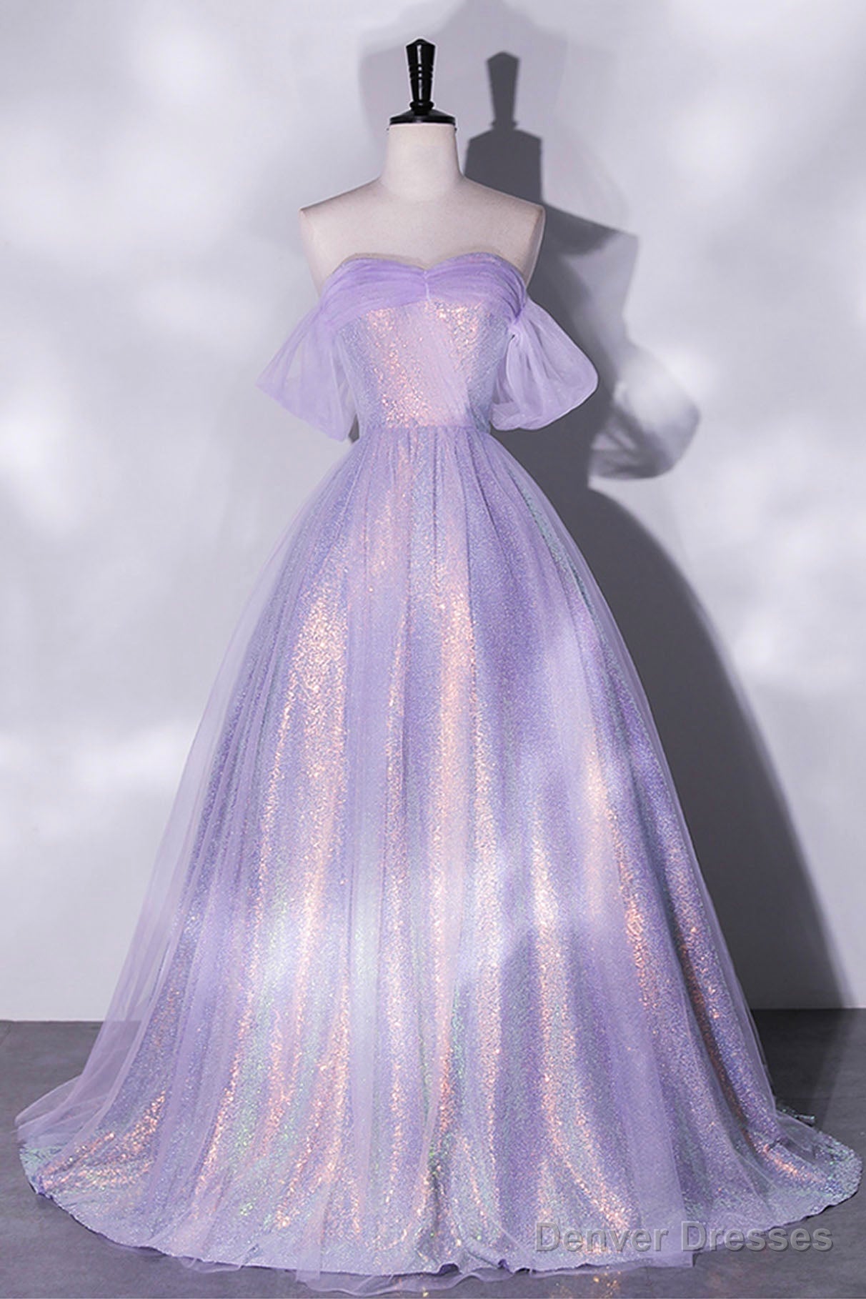 Purple Sequins Long A-Line Prom Dress, Off the Shoulder Evening Party Dress Secondary image