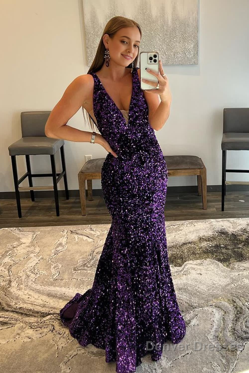 Purple Sequins Prom Dress Main image
