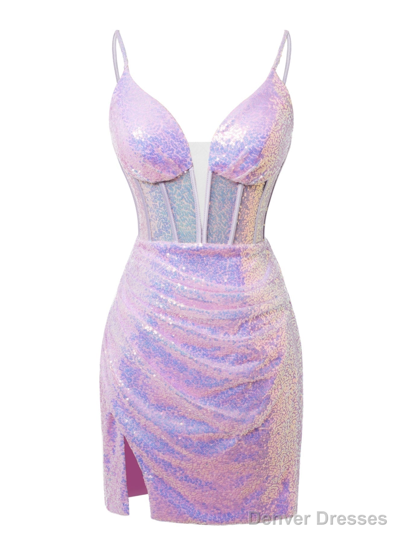 Purple Sheath Sequins Spaghetti Straps Homecoming Dress Main image
