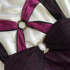 Purple Shiny Elegant Fashion Gradient Strap Long Tulle Ball Gown Evening Dress