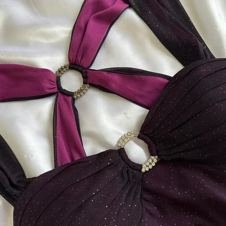 Purple Shiny Elegant Fashion Gradient Strap Long Tulle Ball Gown Evening Dress
