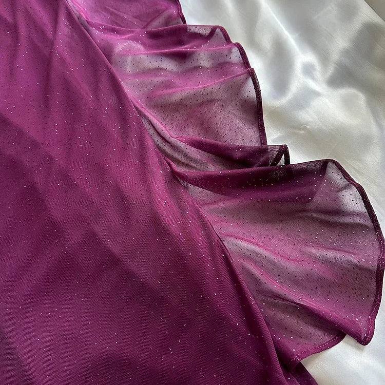 Purple Shiny Elegant Fashion Gradient Strap Long Tulle Ball Gown Evening Dress
