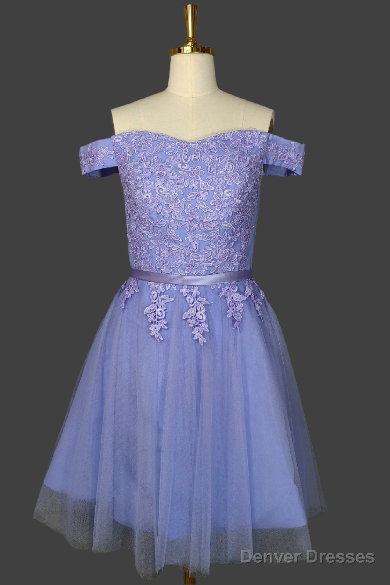Purple Short Sleeves Lace Off Shoulder Homecoming Dresses Cute Mini Dresses Main image