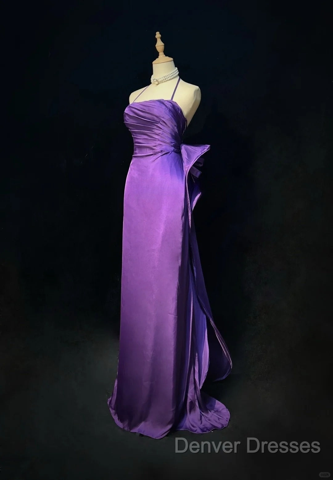 Purple Spaghetti Strap Satin Prom Dress Backless Evening Gown Secondary image