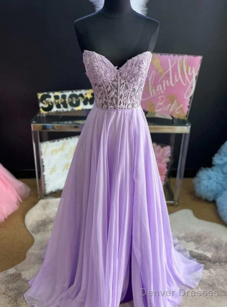 Purple Strapless Chiffon Lace Prom Dress Main image