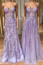 Purple sweetheart neck lace long prom Dress, lace formal graduation Dress