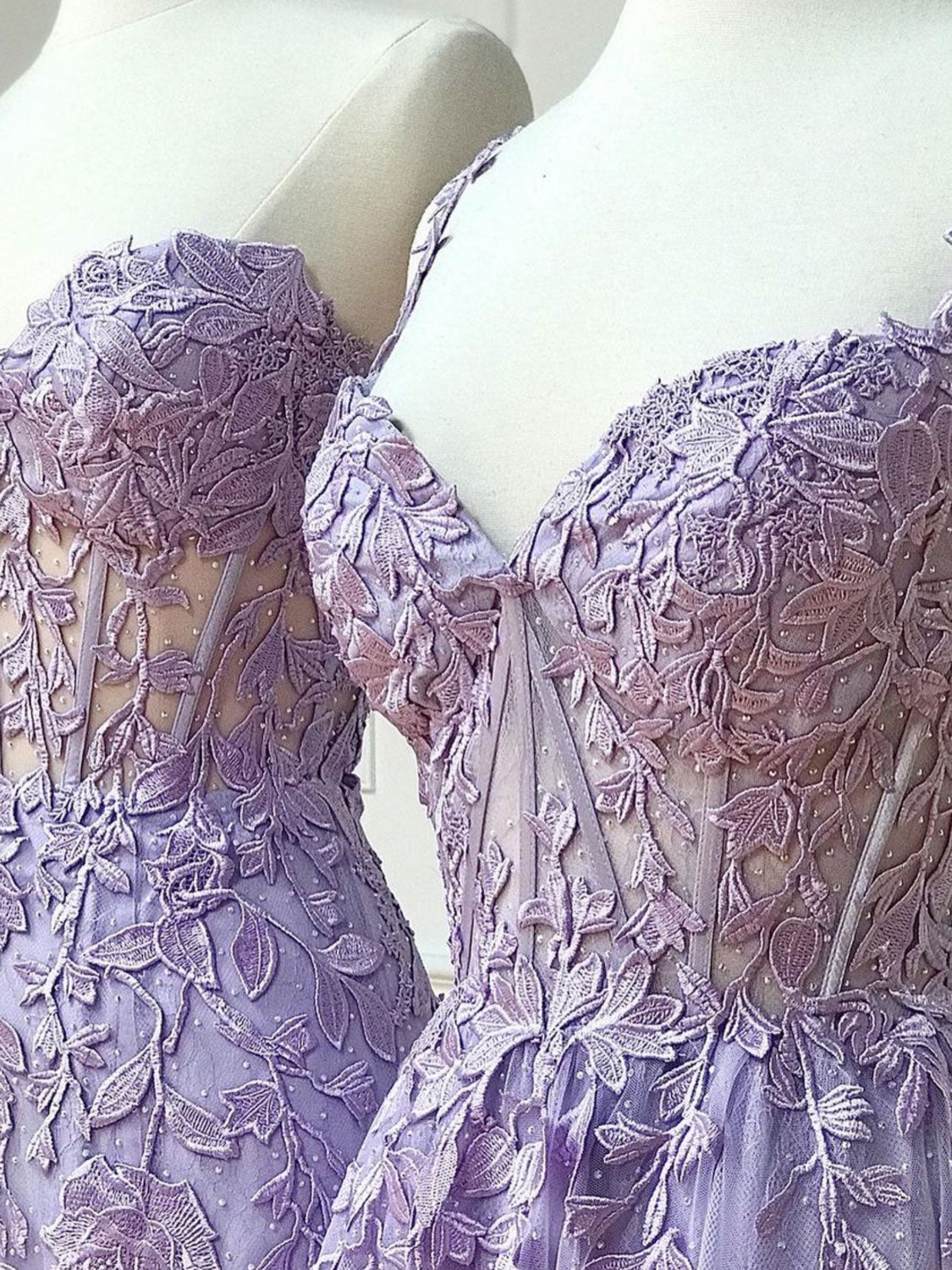 Purple Sweetheart Neck Lace Long Prom Dress, Purple Lace Graduation Dress