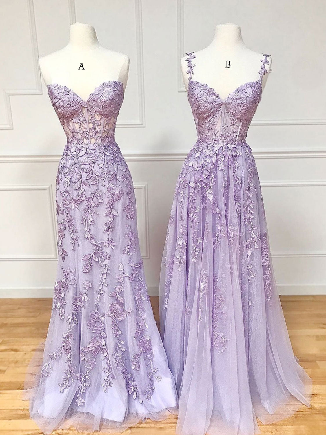 Purple Sweetheart Neck Lace Long Prom Dress, Purple Lace Graduation Dress