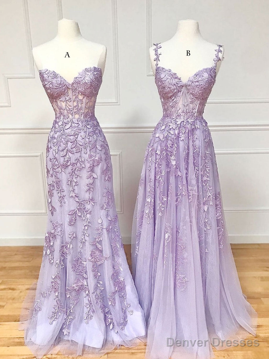 Purple Sweetheart Neck Lace Long Prom Dresses, Purple Lace Graduation Dress Main image