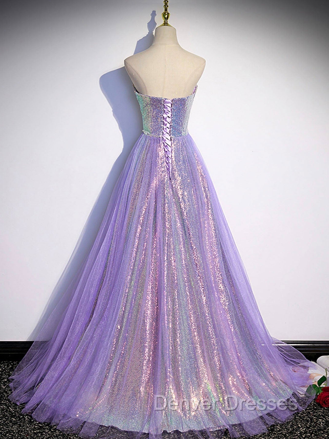 Purple Sweetheart Neck Long Prom Dress Purple Formal Party Dress