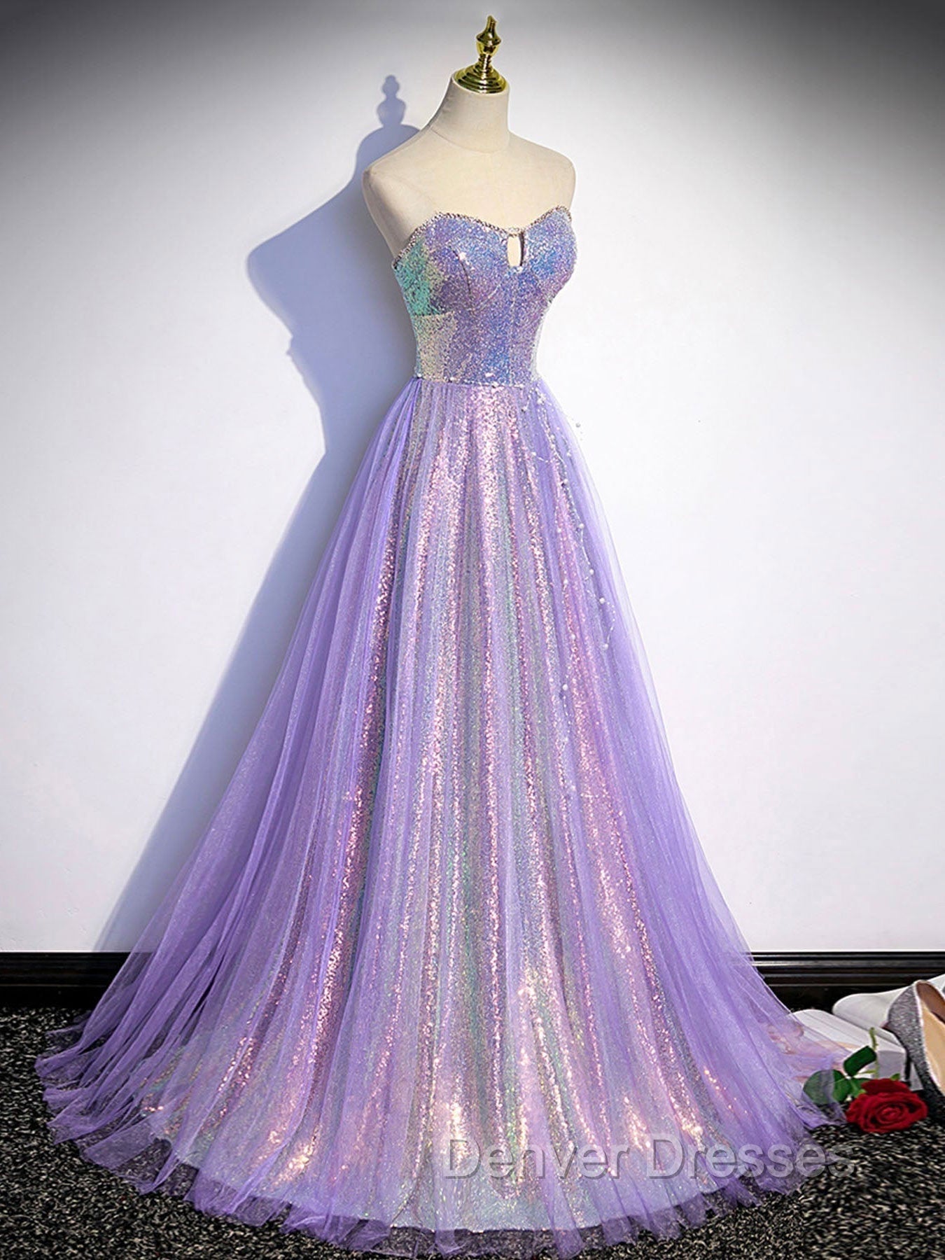 Purple Sweetheart Neck Long Prom Dress Purple Formal Party Dress