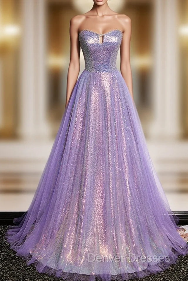 Purple Sweetheart Neck Long Prom Dress Purple Formal Party Dress