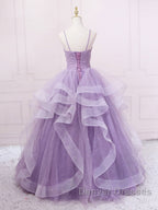 Purple sweetheart neck tulle long prom Dress purple tulle forma gown