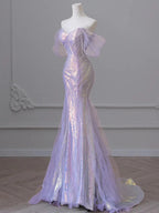 Purple’Ã?Sweetheart Sequin Mermaid Gown-Fairytale Beaded Tulle Train Long Prom Dress For Events