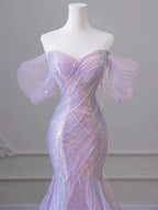 Purple’Ã?Sweetheart Sequin Mermaid Gown-Fairytale Beaded Tulle Train Long Prom Dress For Events